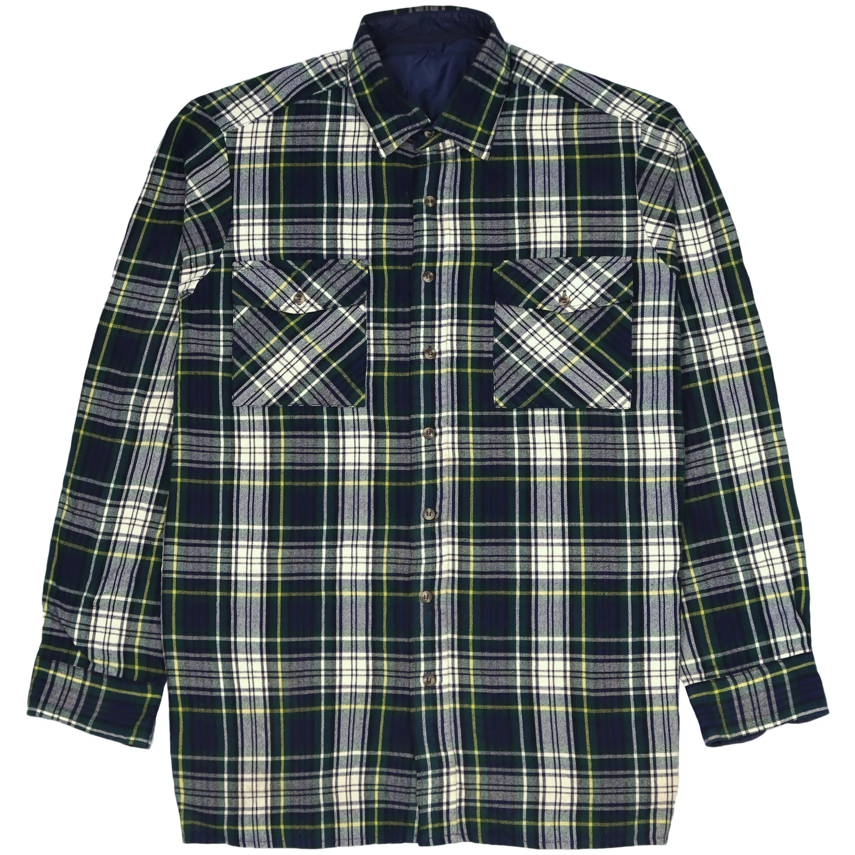 Vintage Checkered Flannel Shirt Green Black Cream