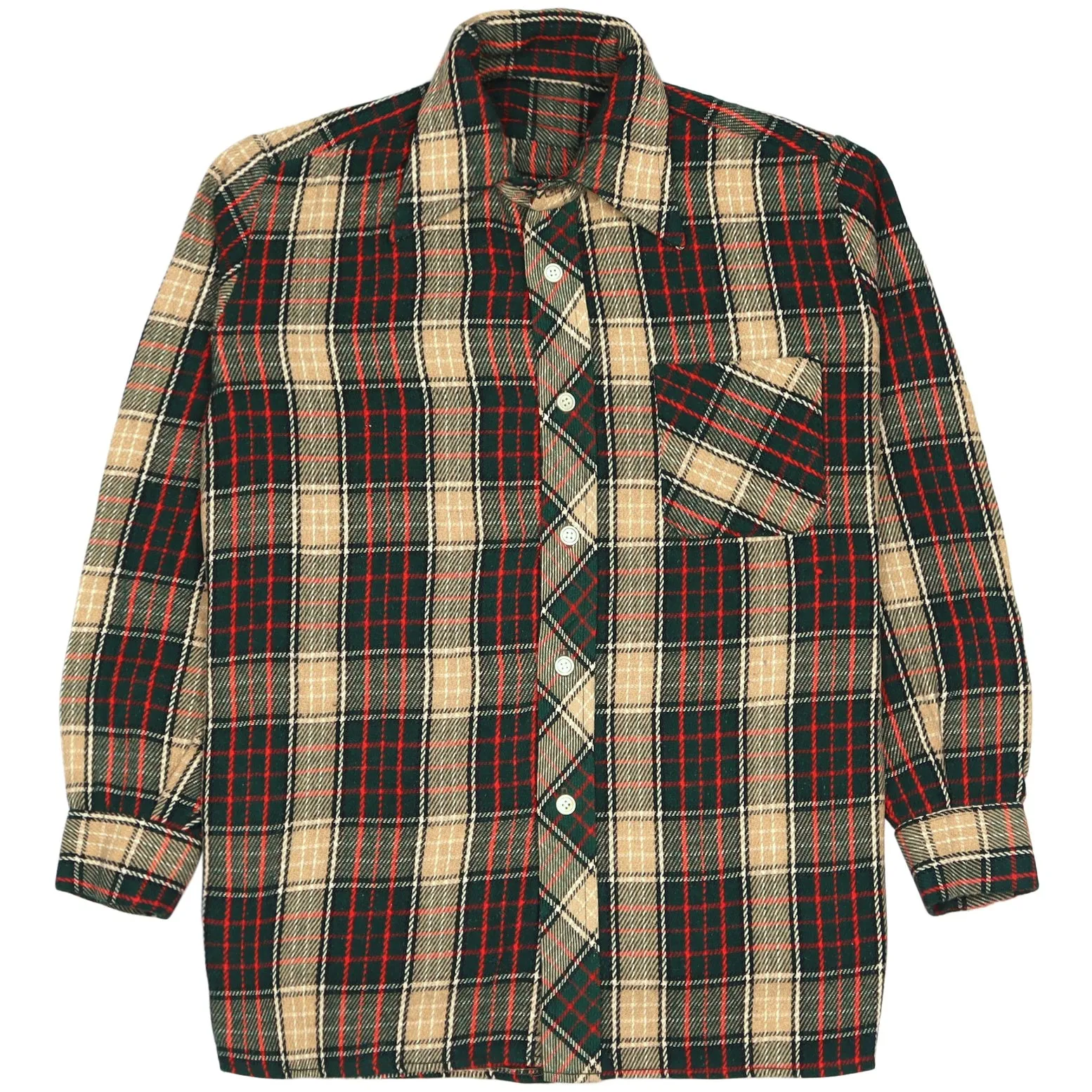 Vintage Checkered Flannel Shirt Green Red Beige Black