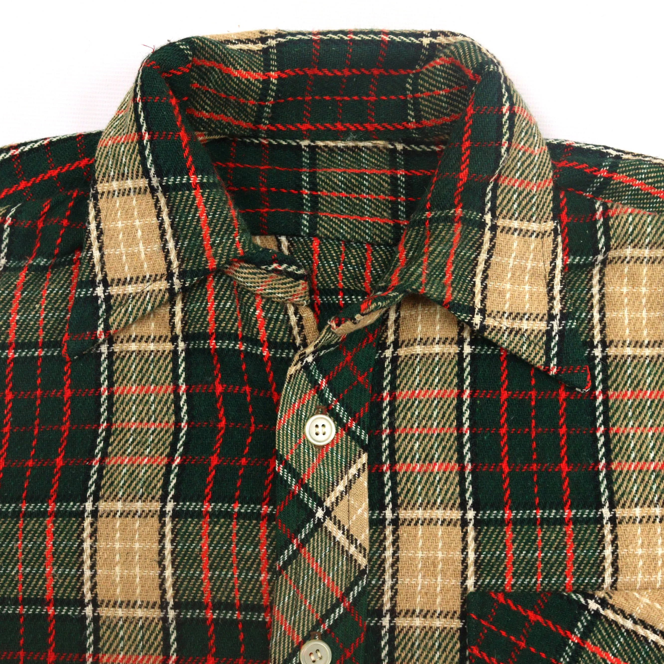 Vintage Checkered Flannel Shirt Green Red Beige Black