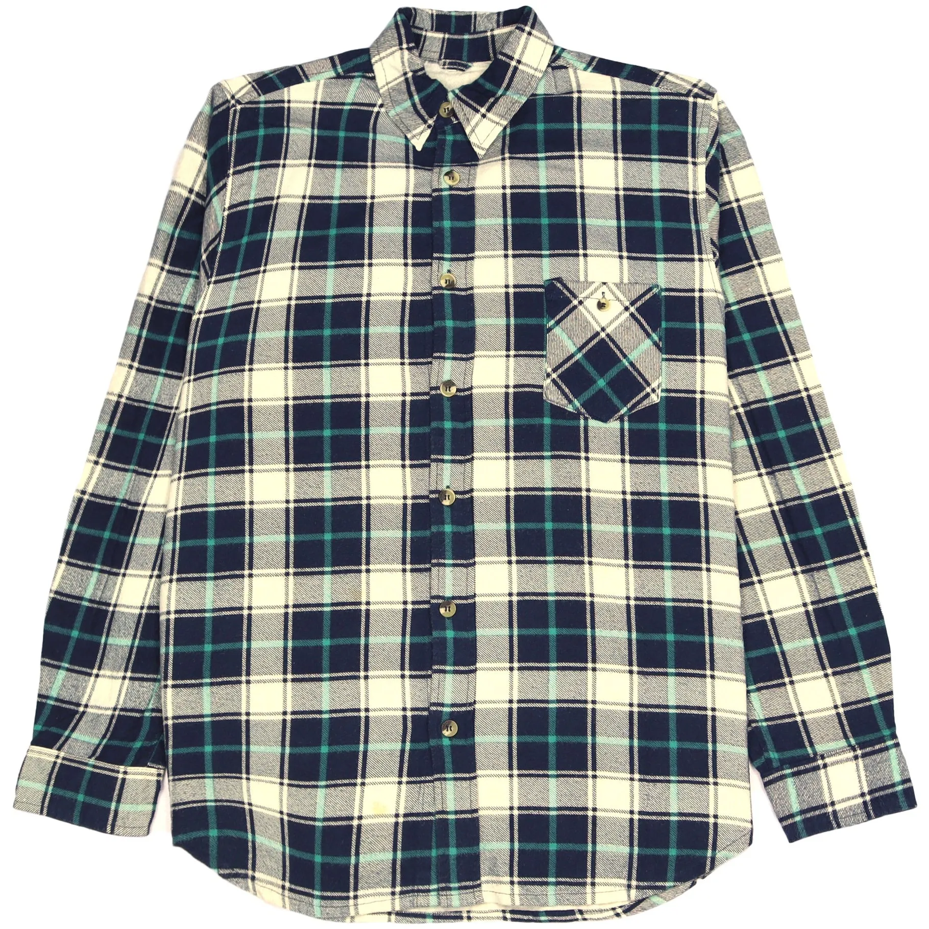 Vintage Checkered Flannel Shirt Navy Beige Green