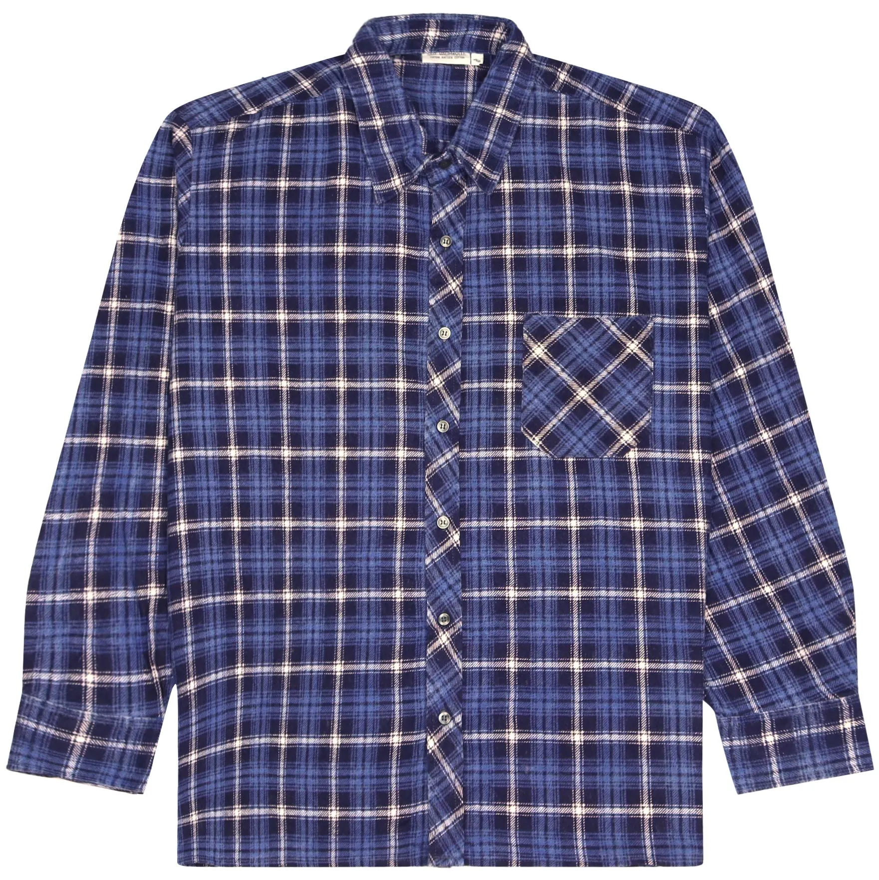 Vintage Checkered Flannel Shirt Navy Blue Cream