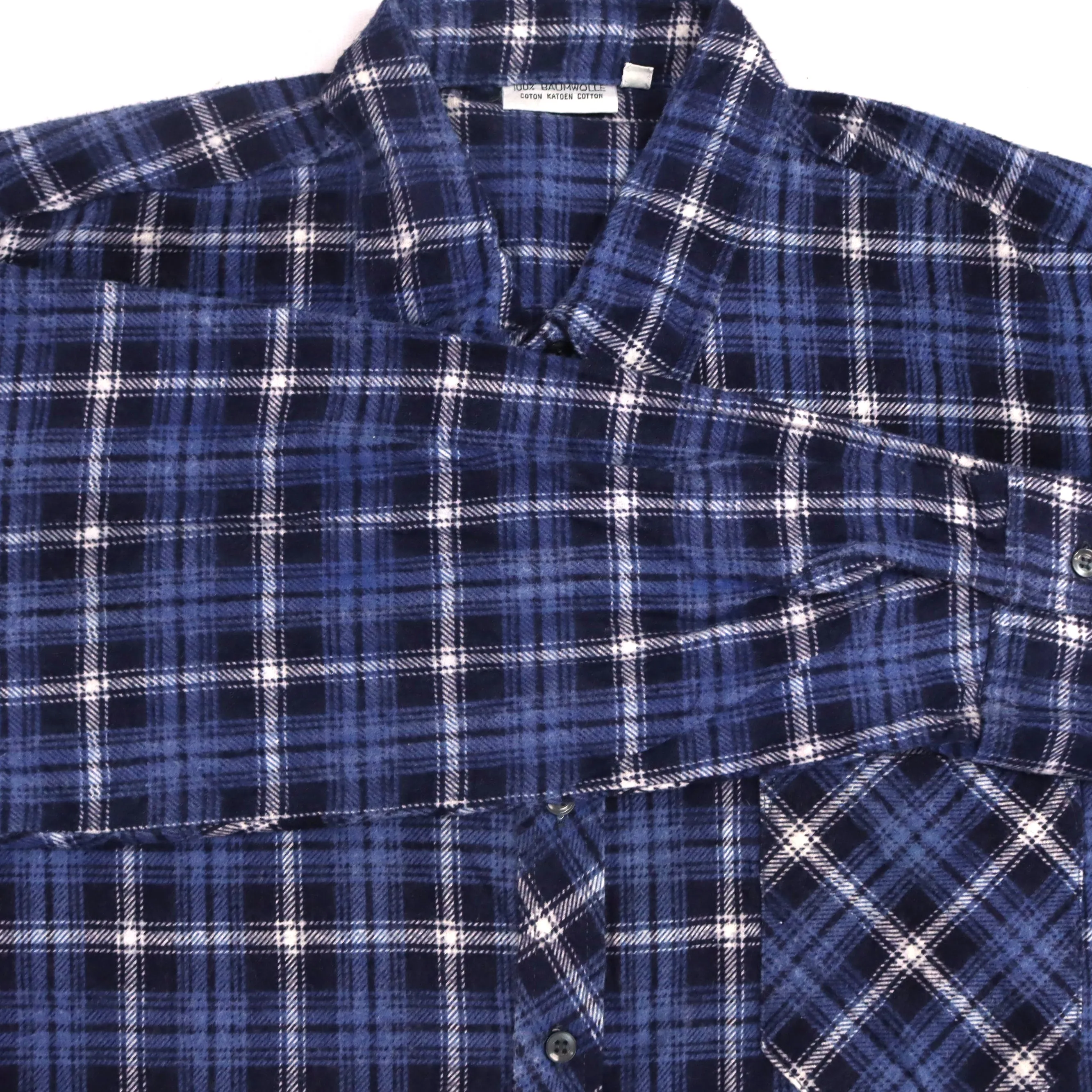 Vintage Checkered Flannel Shirt Navy Blue Cream