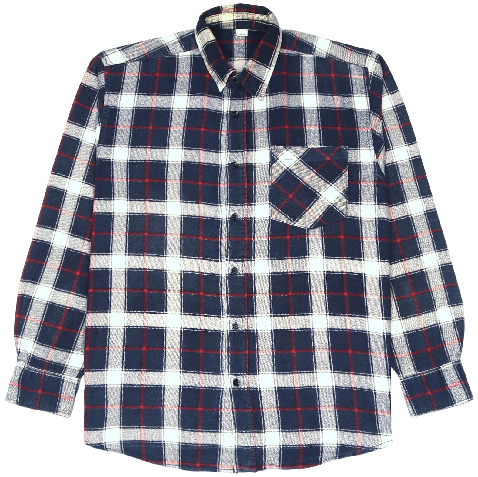 Vintage Checkered Flannel Shirt Navy Red Cream