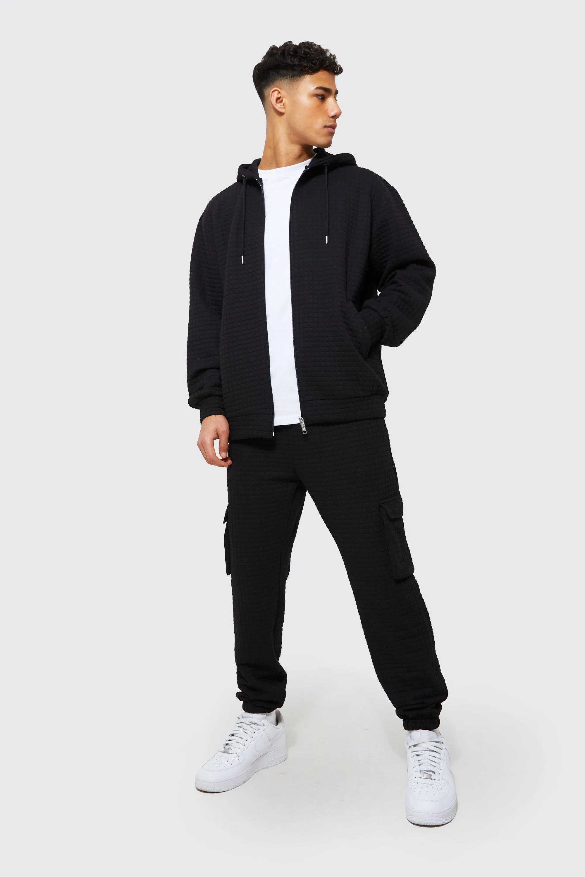 Waffle Zip Through Hoodie Cargo Tracksuit