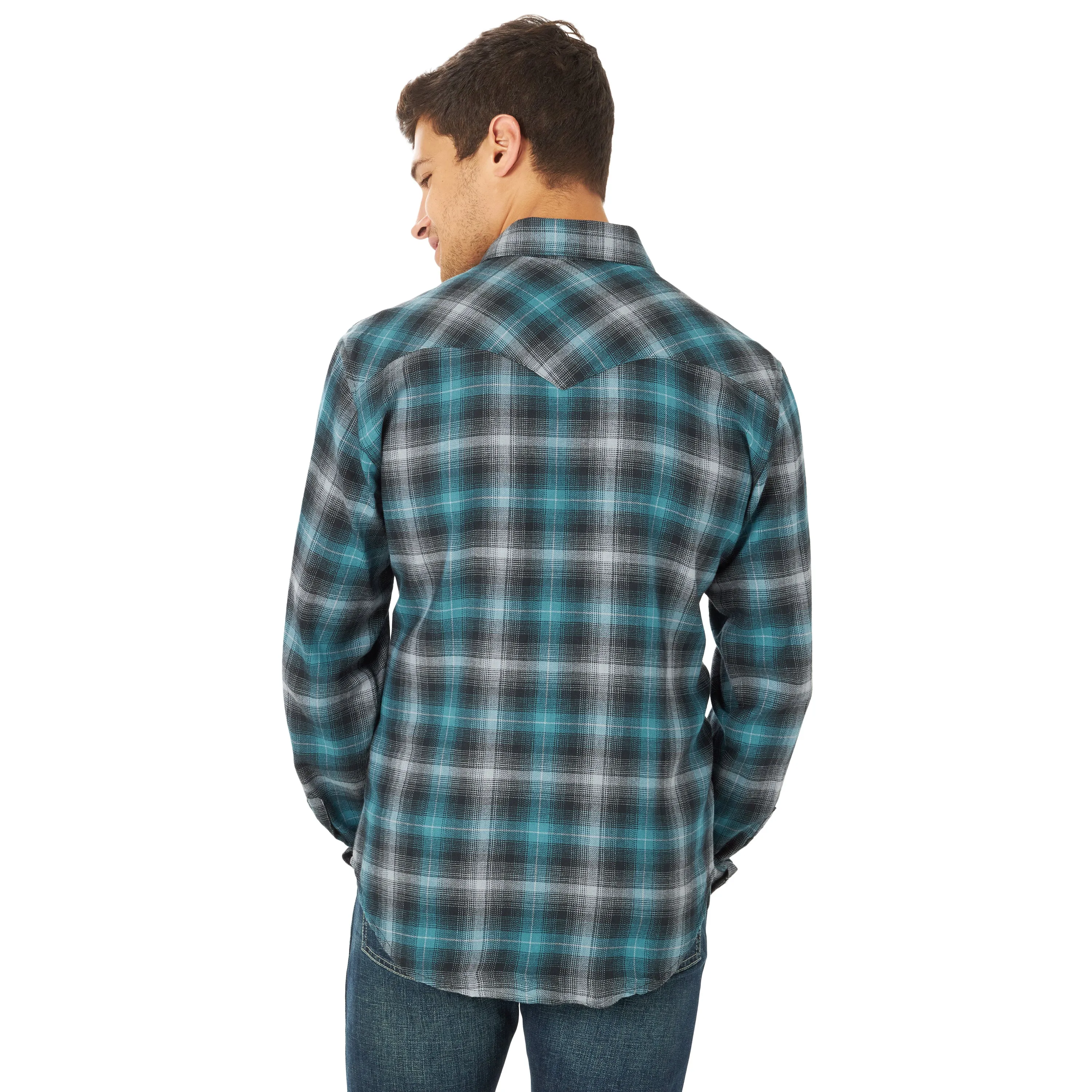 Wrangler Men's Retro Long Sleeve Flannel Snap Shirt-Black/Green