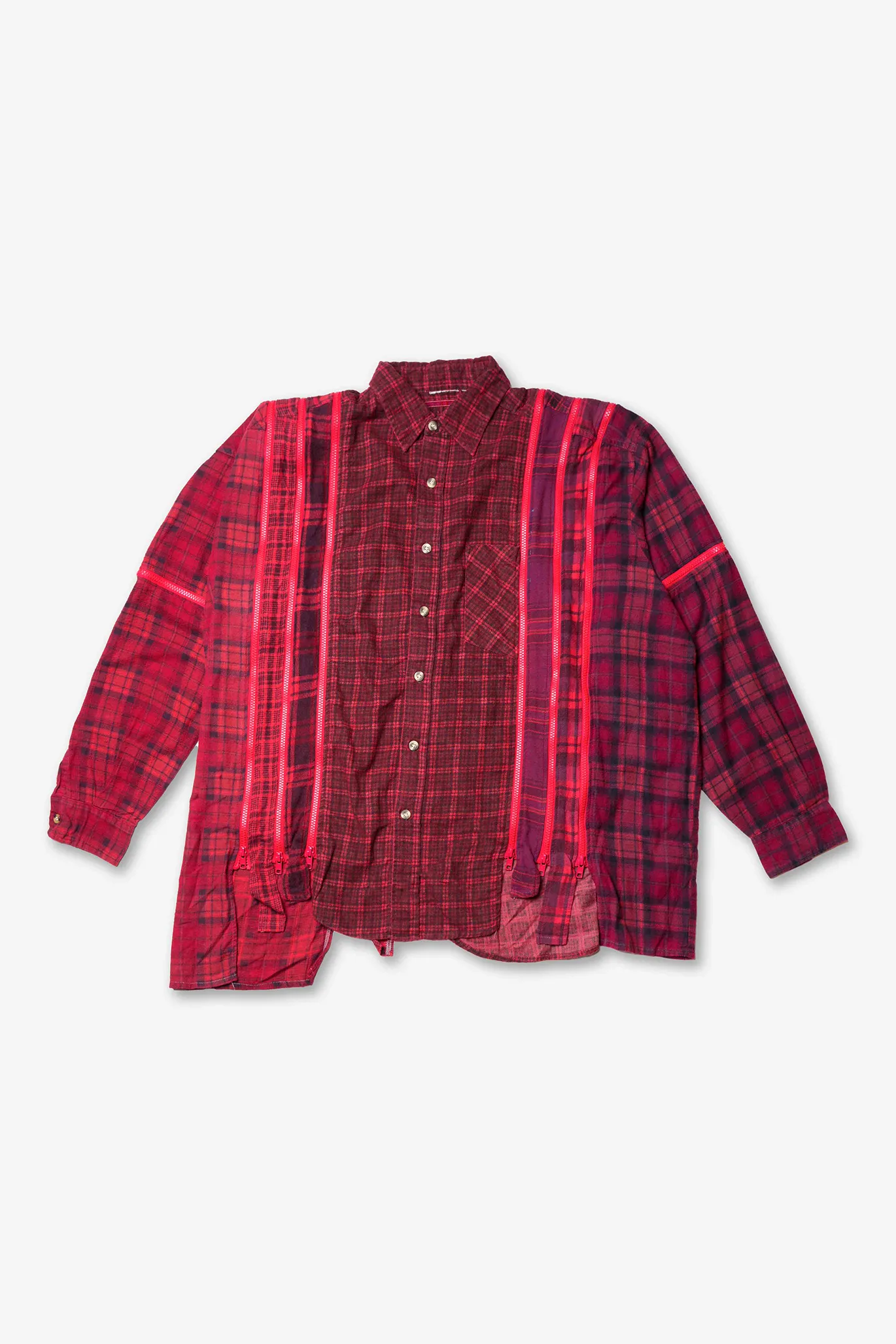 Zipped 7 Cuts Over Dyed Flannel Wide Shirt